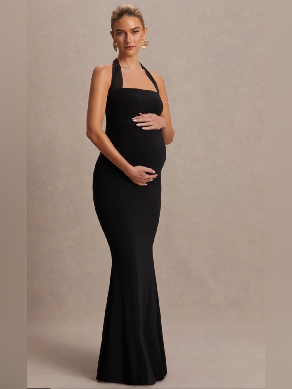 Club L London Black Halter Maternity Maxi Dress